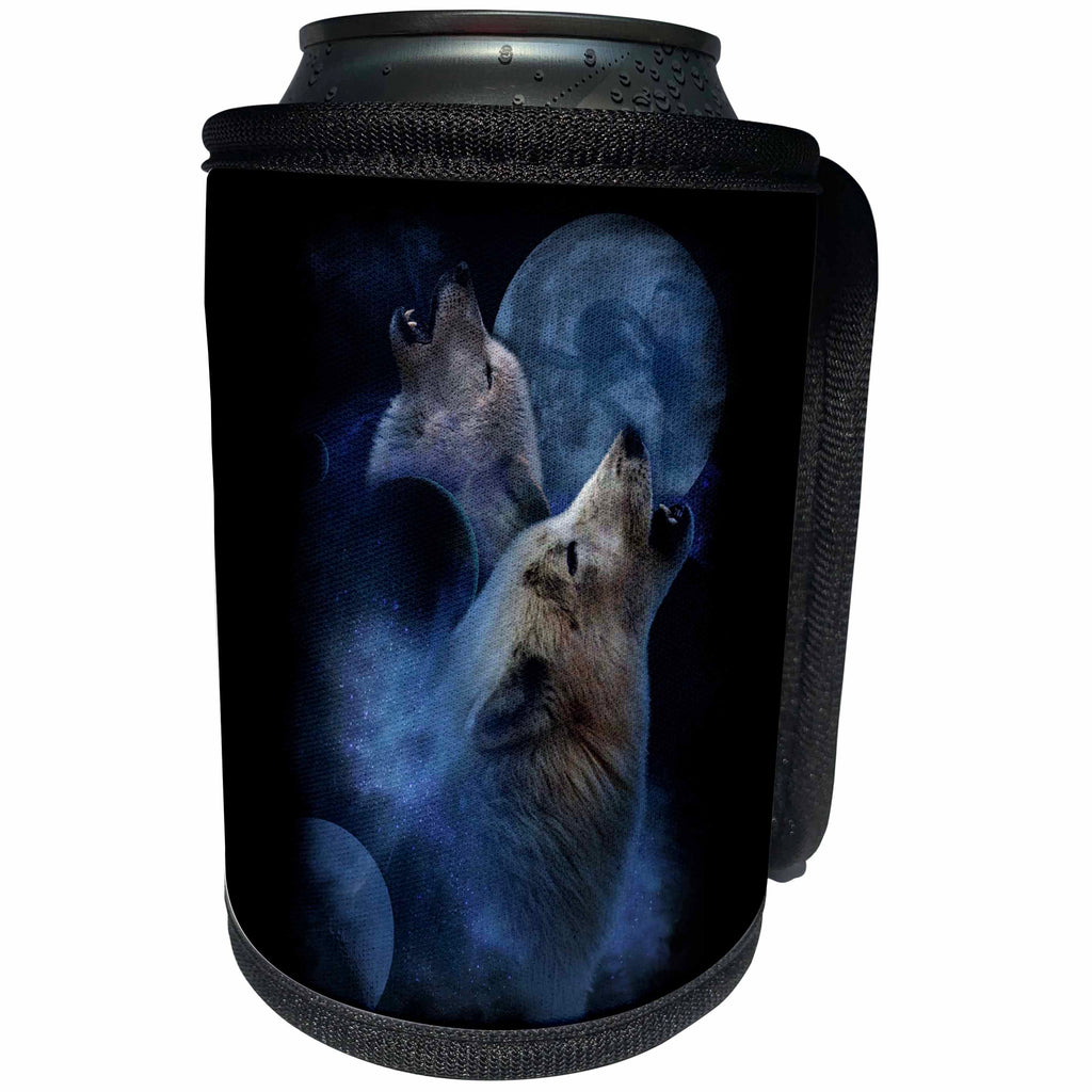 3dRose Sven Herkenrath Animal - Two Majestic Wolves Howling at the Moon - Can Cooler Bottle Wrap (cc_281697)