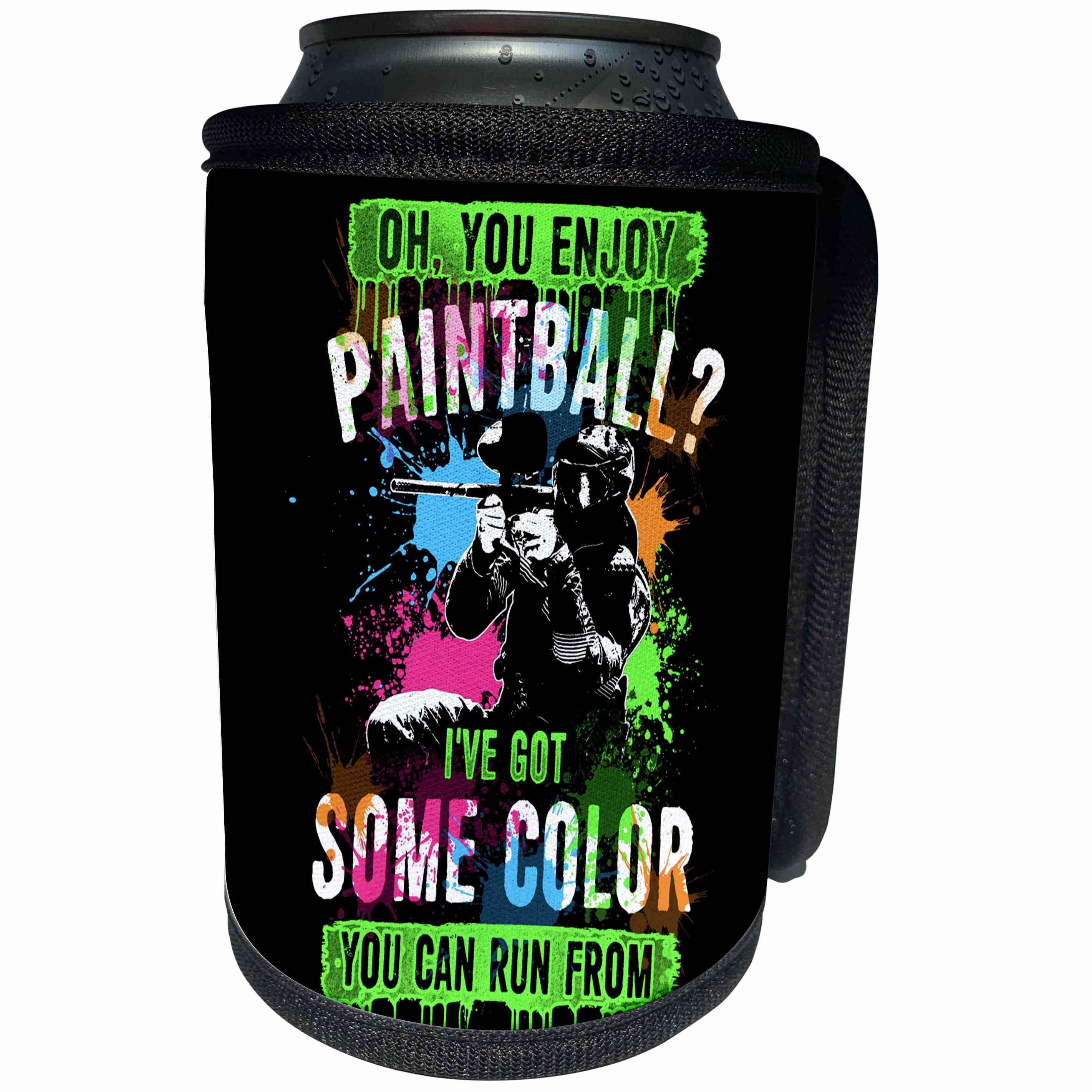 3dRose Sven Herkenrath Sport - Paintball Ive Got Some Color Trendy Vector on Black Background - Can Cooler Bottle Wrap (cc_281698)