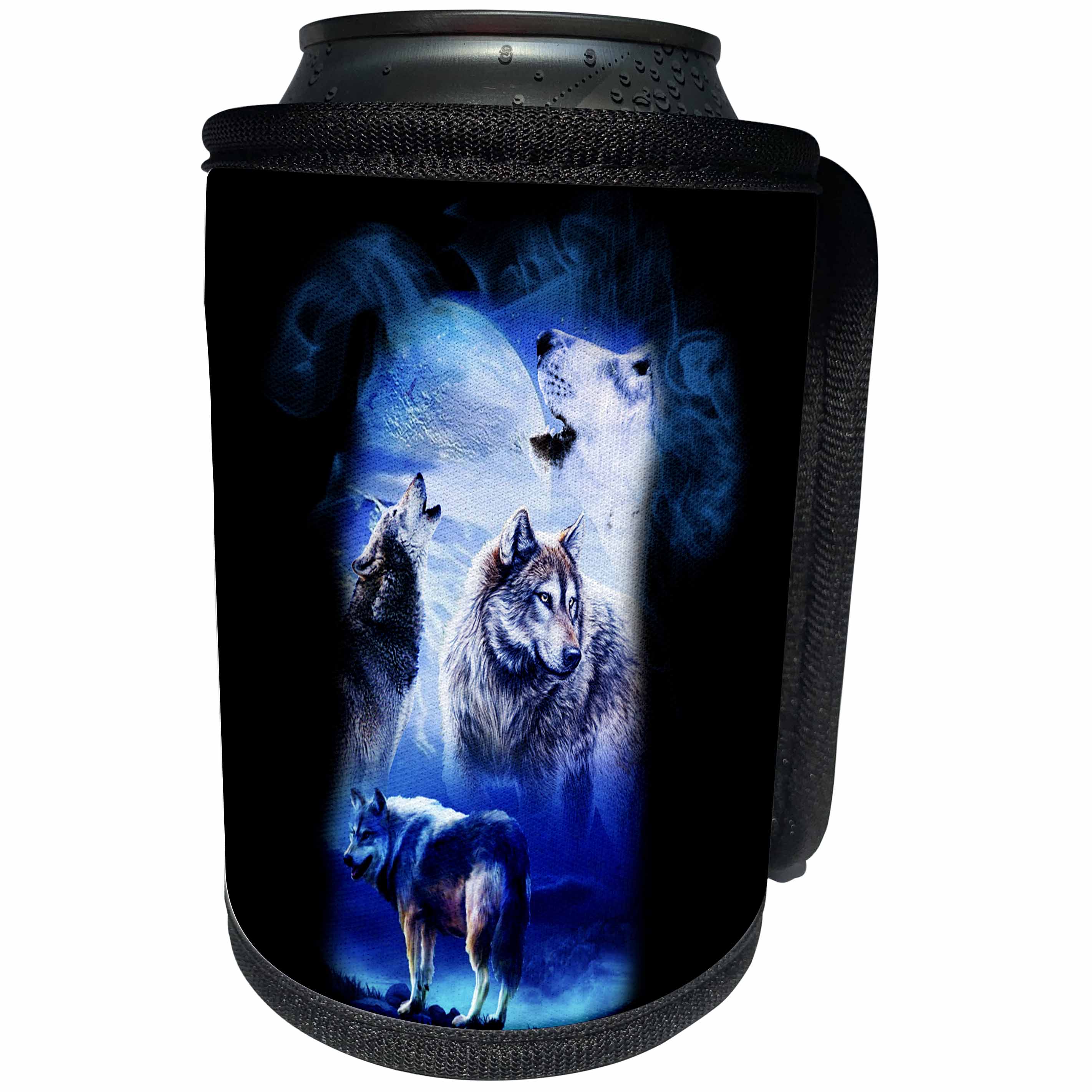 3dRose Sven Herkenrath Animal - Majestic Wolves Howling at the Moon Black Background - Can Cooler Bottle Wrap (cc_281699)