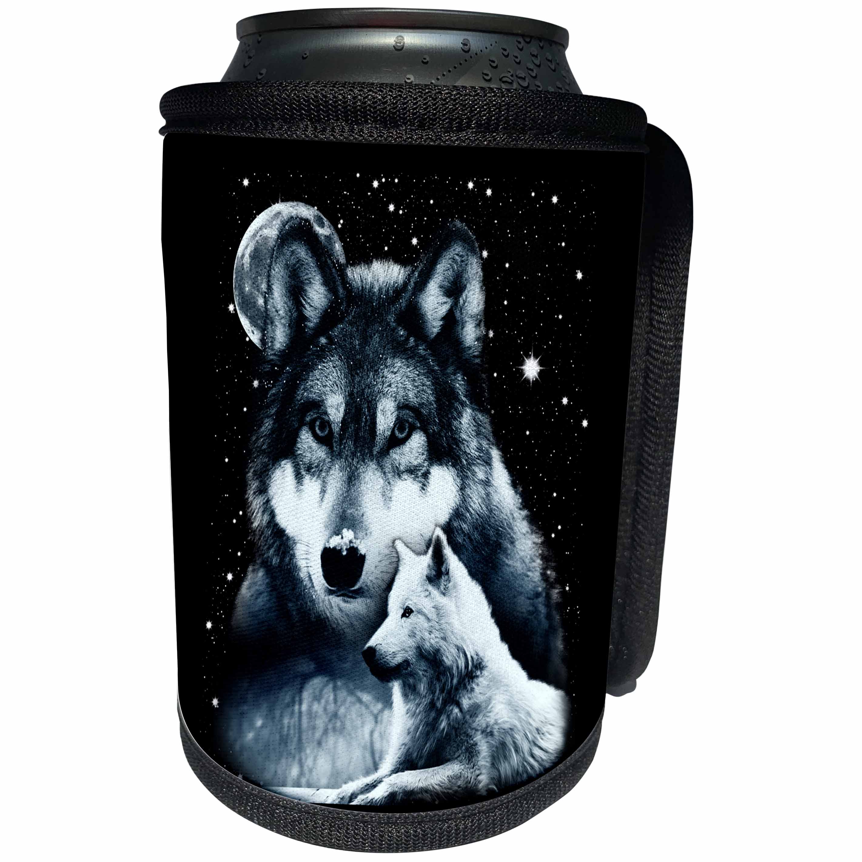 3dRose Sven Herkenrath Animal - Two Beautiful Wolves Howling on a Black Background - Can Cooler Bottle Wrap (cc_281700)