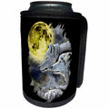 3dRose Sven Herkenrath Animal - Drawing of Beautiful Wolves and a Yellow Moon - Can Cooler Bottle Wrap (cc_281702)