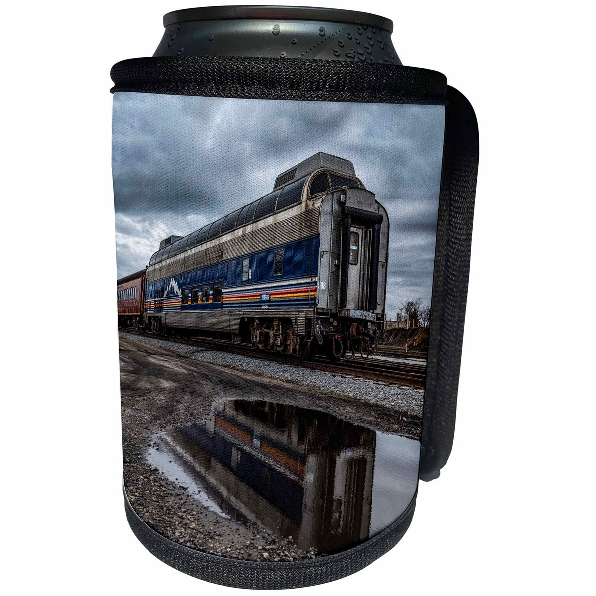 3dRose Roni Chastain Photography - Reflecting Train - Can Cooler Bottle Wrap (cc_281727)