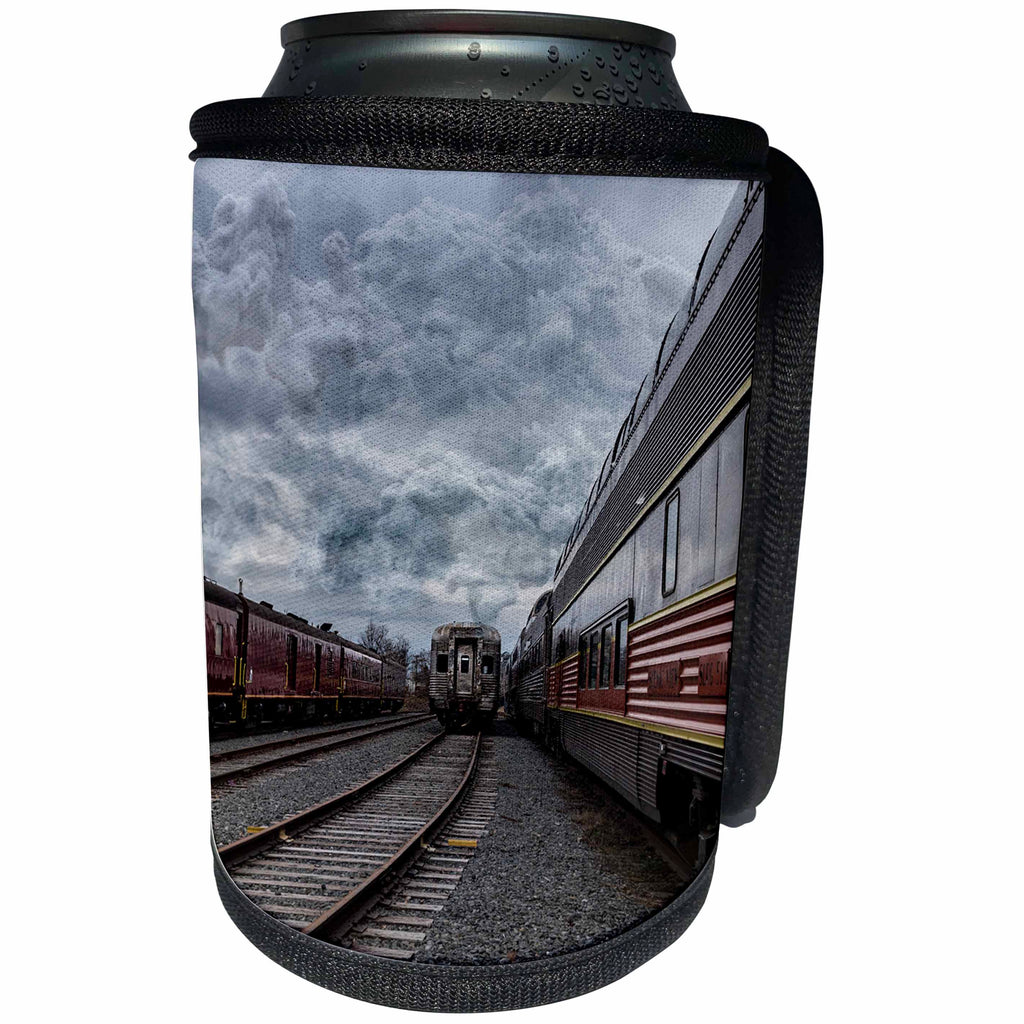 3dRose Roni Chastain Photography - Storm on the rails - Can Cooler Bottle Wrap (cc_281728)