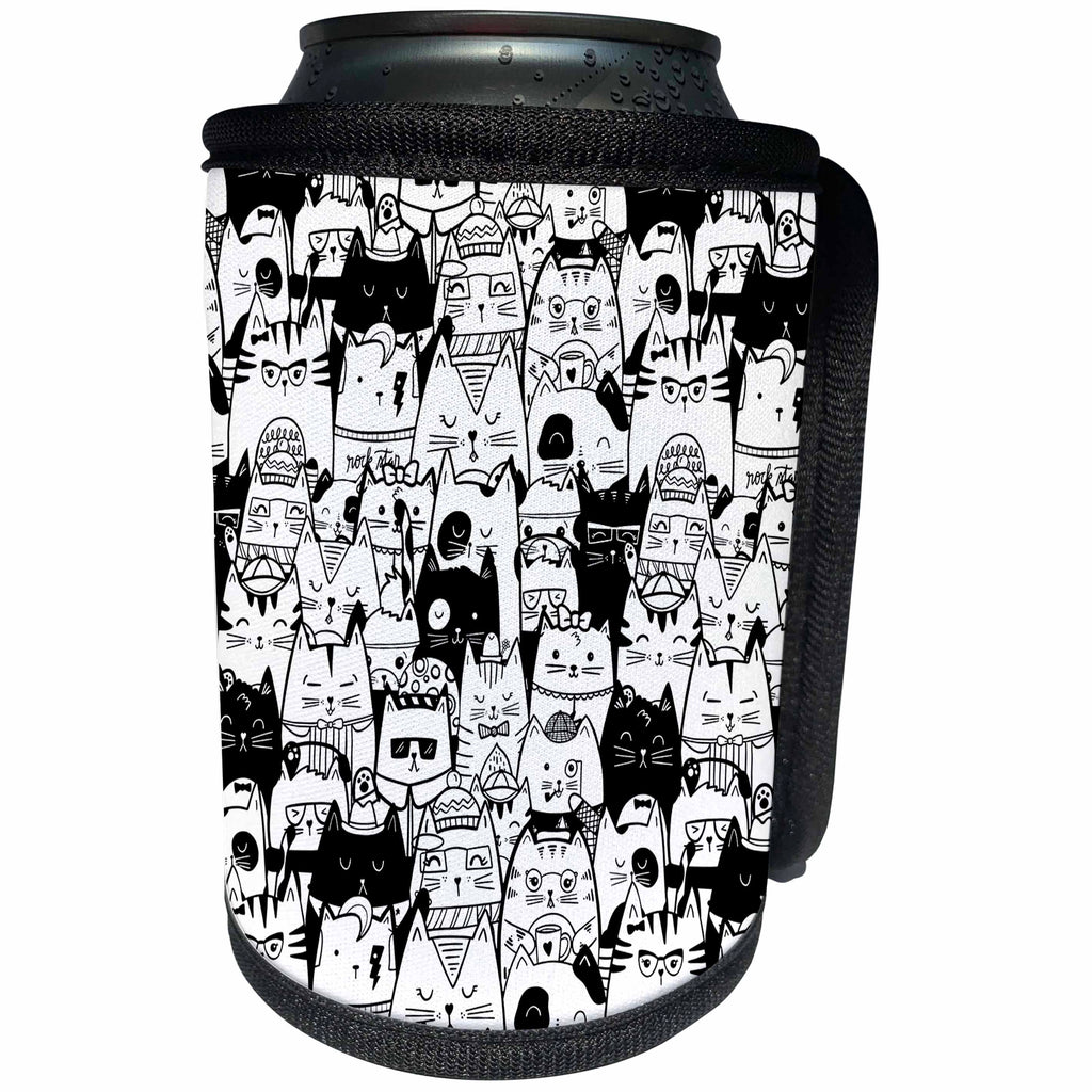 3dRose Noonday Design - Animals - Various black and white cats in different costumes and poses - Can Cooler Bottle Wrap (cc_281731)