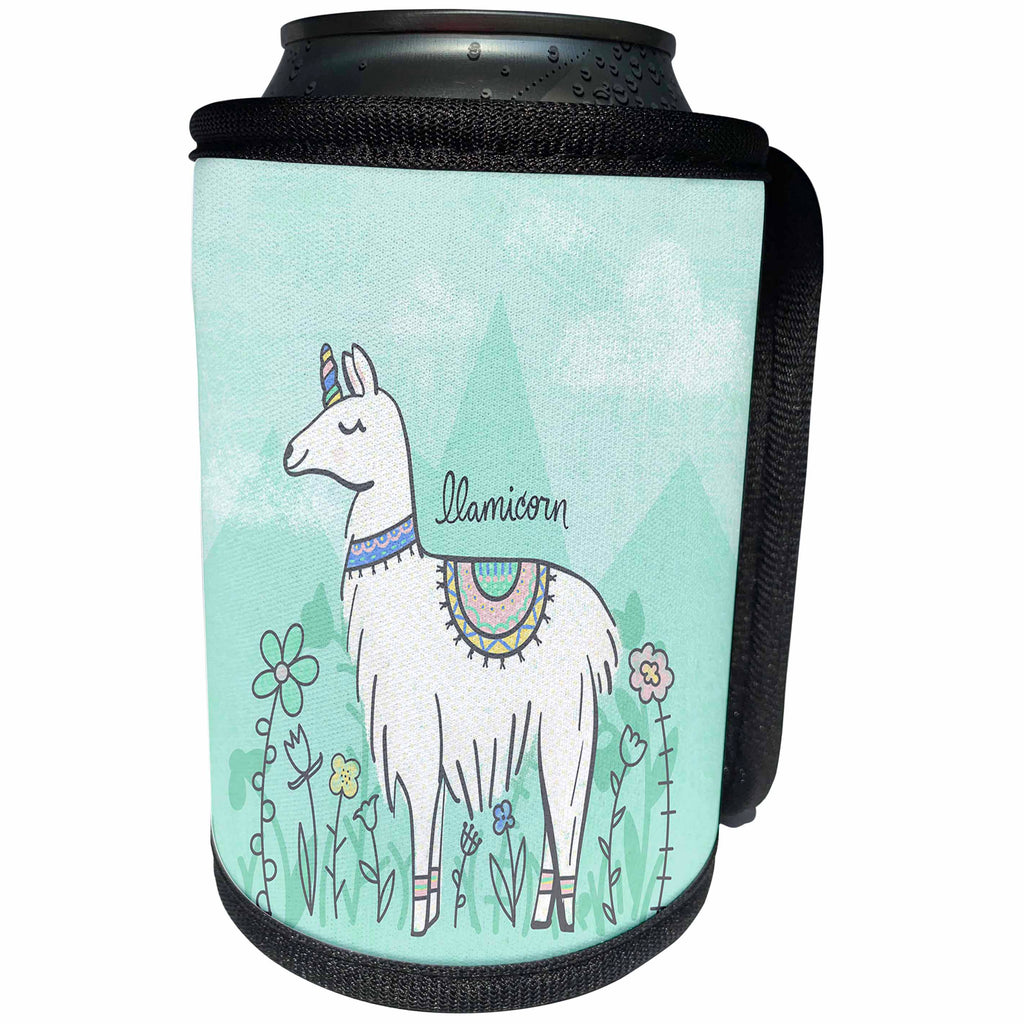 3dRose Noonday Design - Animals - Funny mythical llama crossed with a unicorn, a llamicorn - Can Cooler Bottle Wrap (cc_281733)