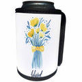 3dRose Noonday Design - Floral - Blue and yellow watercolor bouquet with the word blessed - Can Cooler Bottle Wrap (cc_281736)