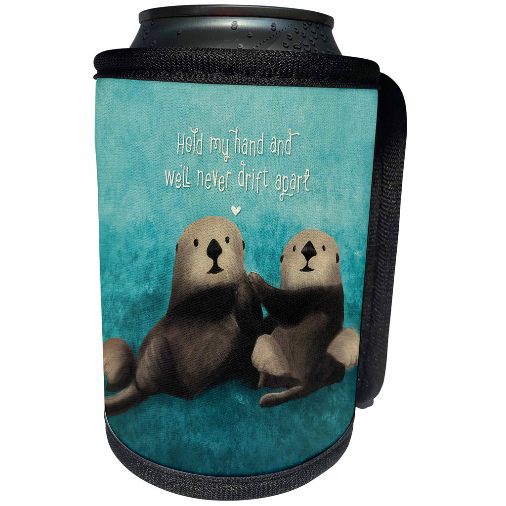3dRose Noonday Design - Animals - Two sea otters holding hands in the ocean - Can Cooler Bottle Wrap (cc_281739)