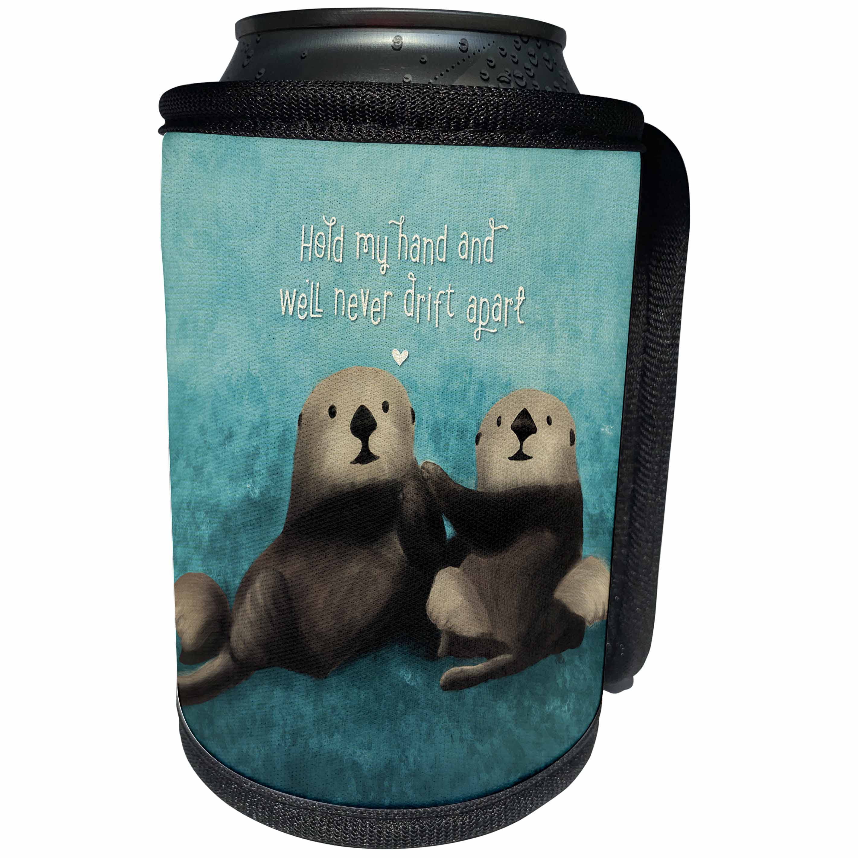 3dRose Noonday Design - Animals - Two sea otters holding hands in the ocean - Can Cooler Bottle Wrap (cc_281739)