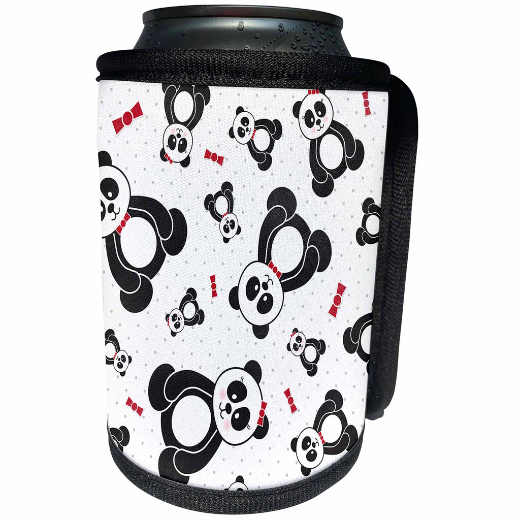 3dRose Noonday Design - Animals - Boy and girl panda bears in black, white, and red - Can Cooler Bottle Wrap (cc_281740)