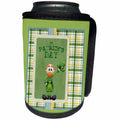 3dRose Beverly Turner St Patrick Day Design - Red Headed Leprechaun Taking His Hat Off, Plaid Frame, Green, Yellow - Can Cooler Bottle Wrap (cc_282045)
