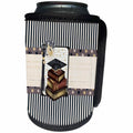 3dRose Beverly Turner Graduation Design - Graduation Cap on Books, Tassel on Stars, Stripes, Black, Gold, Brown - Can Cooler Bottle Wrap (cc_282048)