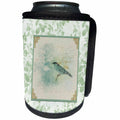 3dRose Beverly Turner Bird Design - Green and Brown Bird on Branch in Frame of Design Corners and Leaves - Can Cooler Bottle Wrap (cc_282061)