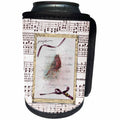 3dRose Beverly Turner Bird Design - Song Bird on Branch, Music Notes, Ribbon, Bow, Bee, Frame, Mauve, Gold - Can Cooler Bottle Wrap (cc_282065)