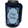 3dRose Beverly Turner Birthday Design - Happy Birthday, Pretty Blue Flowers Corners, Gold Lace - Can Cooler Bottle Wrap (cc_282131)