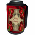3dRose Beverly Turner Birthday Design - Happy Birthday, Red Roses and Gold Lace Frame - Can Cooler Bottle Wrap (cc_282135)
