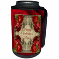 3dRose Beverly Turner Valentine Design - Happy Valentines Day, Red Roses and Gold Lace Frame - Can Cooler Bottle Wrap (cc_282136)