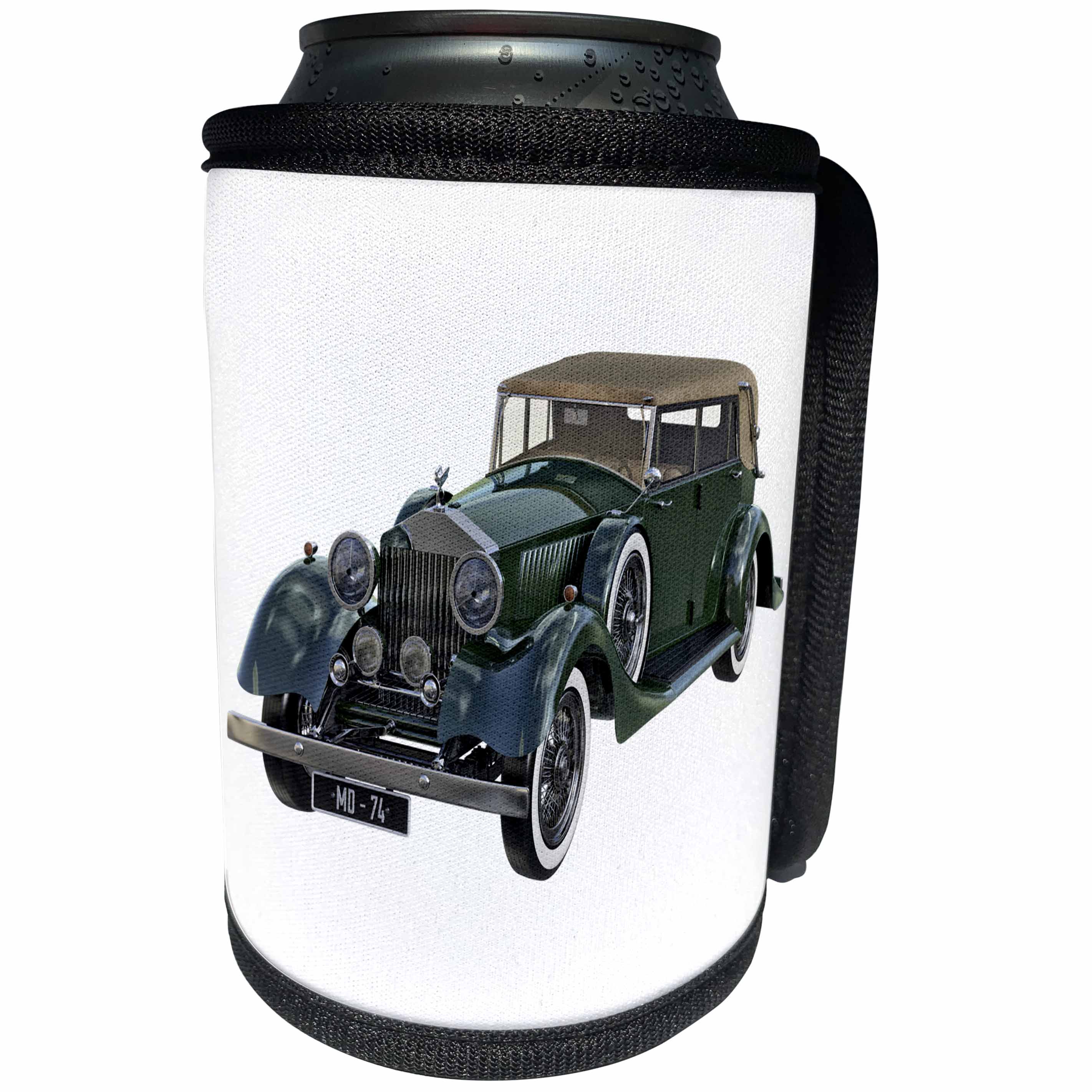 3dRose Boehm Graphics Car - Elegant Classic Car in Green - Can Cooler Bottle Wrap (cc_282263)