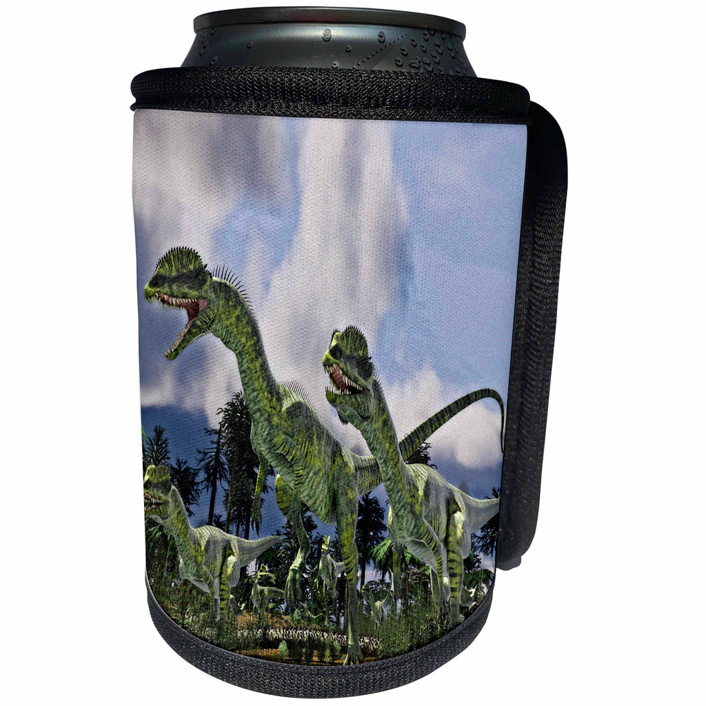 3dRose Boehm Graphics Dinosaur - Dilophosaurus Dinosaurs Run - Can Cooler Bottle Wrap (cc_282331)