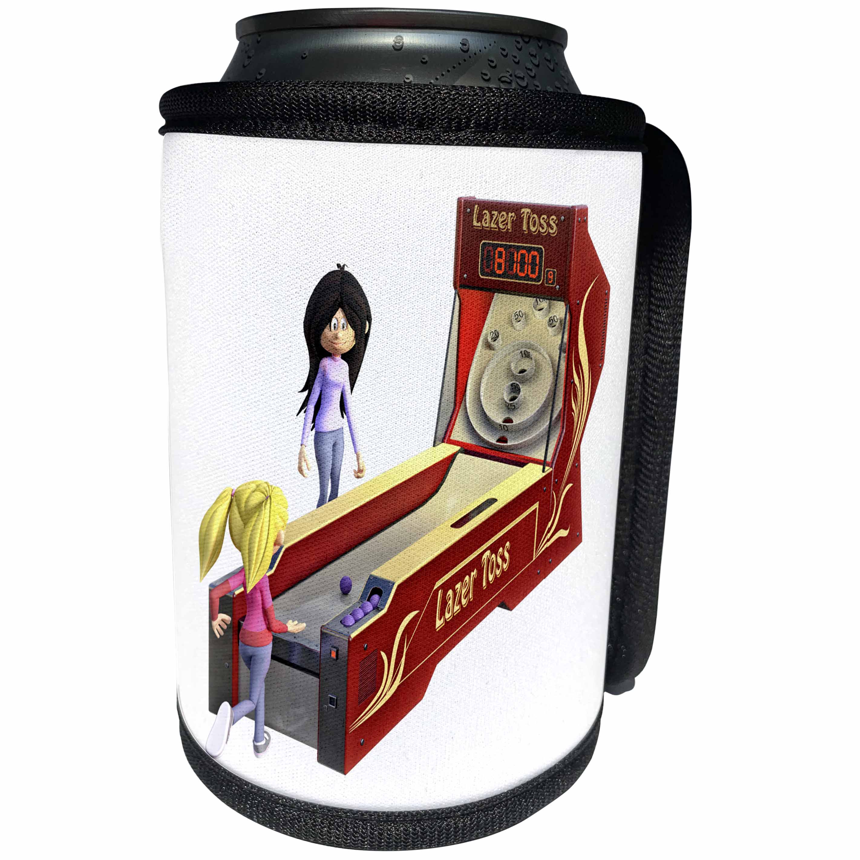 3dRose Boehm Graphics Cartoon - Skee Ball with Female Playing - Can Cooler Bottle Wrap (cc_282362)