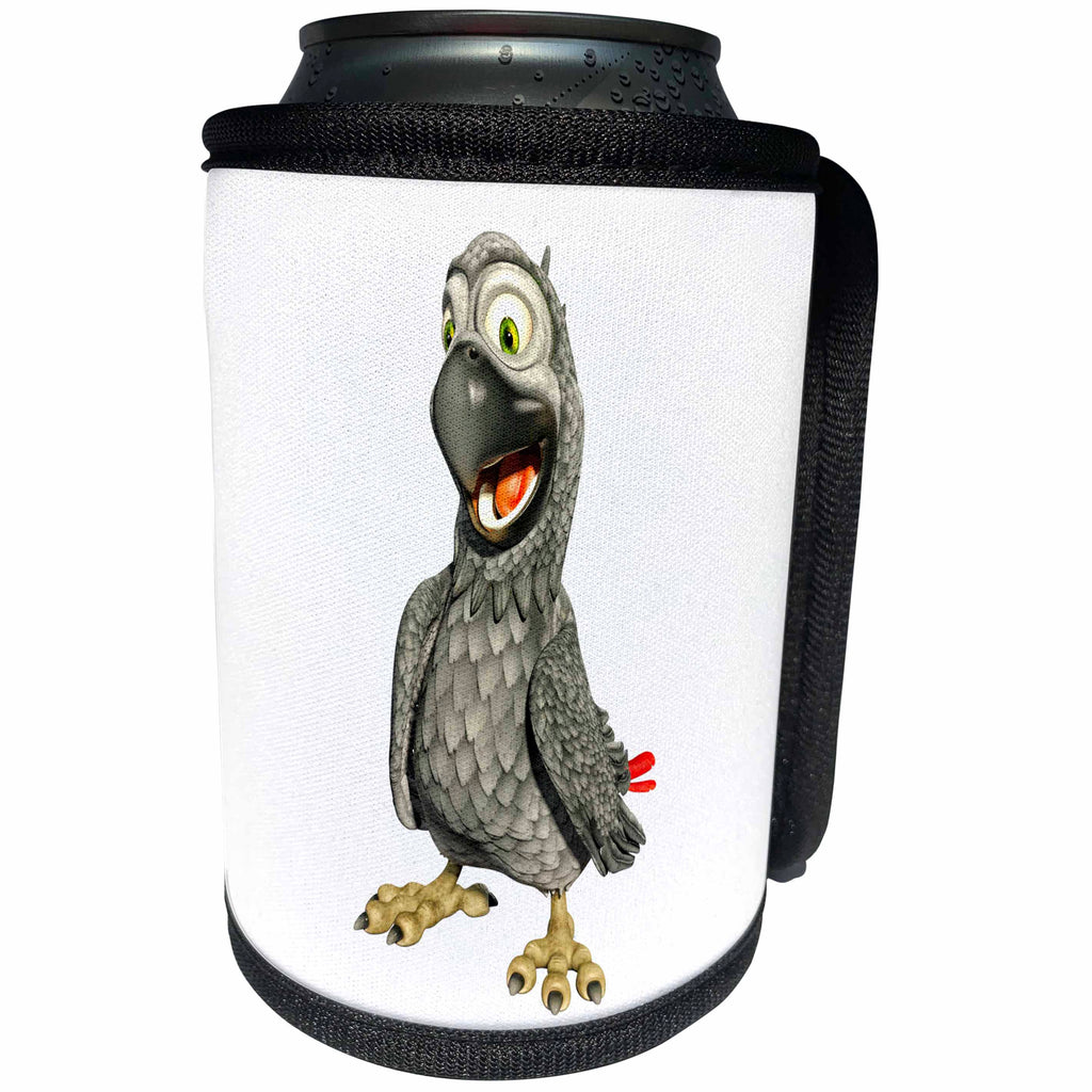 3dRose Boehm Graphics Cartoon - African Grey Cartoon Parrot with Happy Pose - Can Cooler Bottle Wrap (cc_282365)