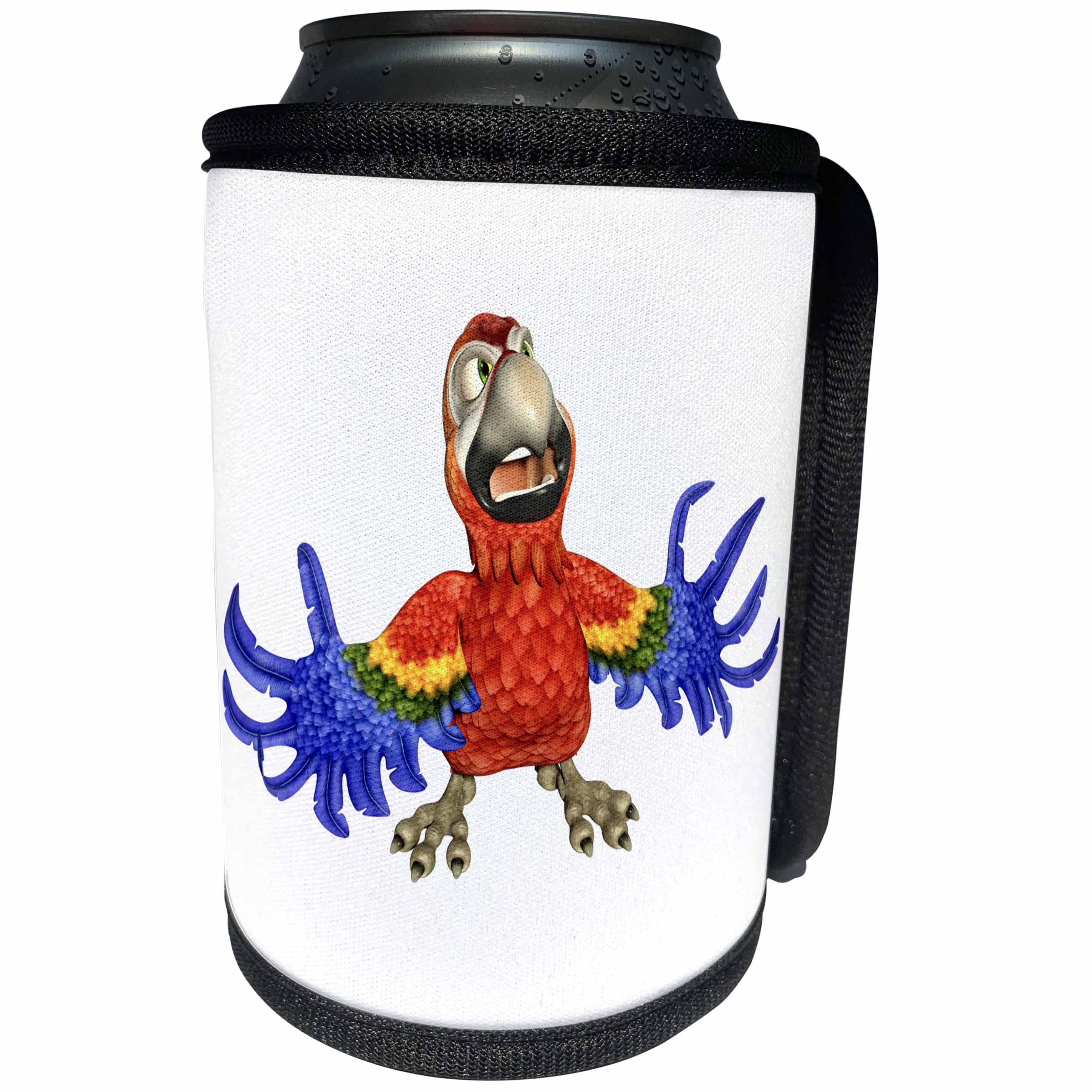 3dRose Boehm Graphics Cartoon - Scarlet Macaw Cartoon Parrot Excited - Can Cooler Bottle Wrap (cc_282369)