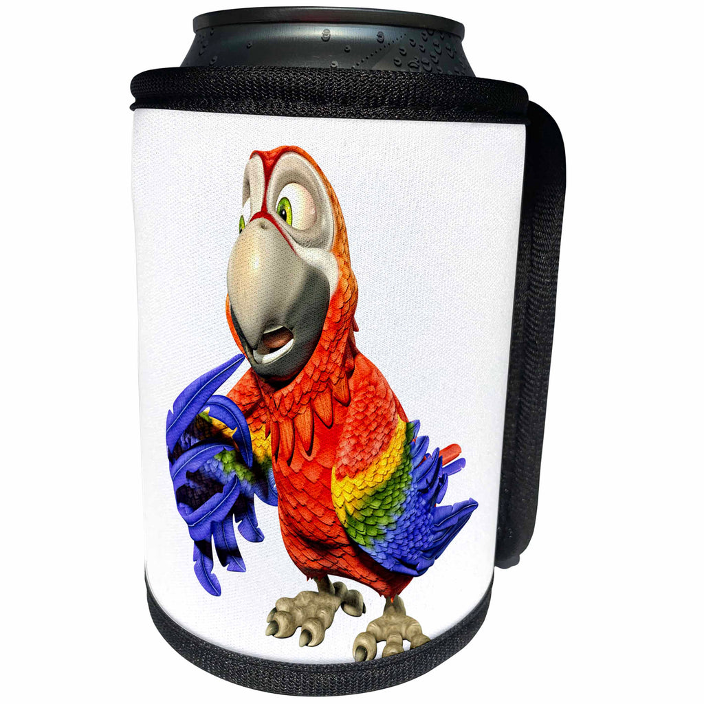 3dRose Boehm Graphics Cartoon - Scarlet Macaw Cartoon Parrot Humble - Can Cooler Bottle Wrap (cc_282370)