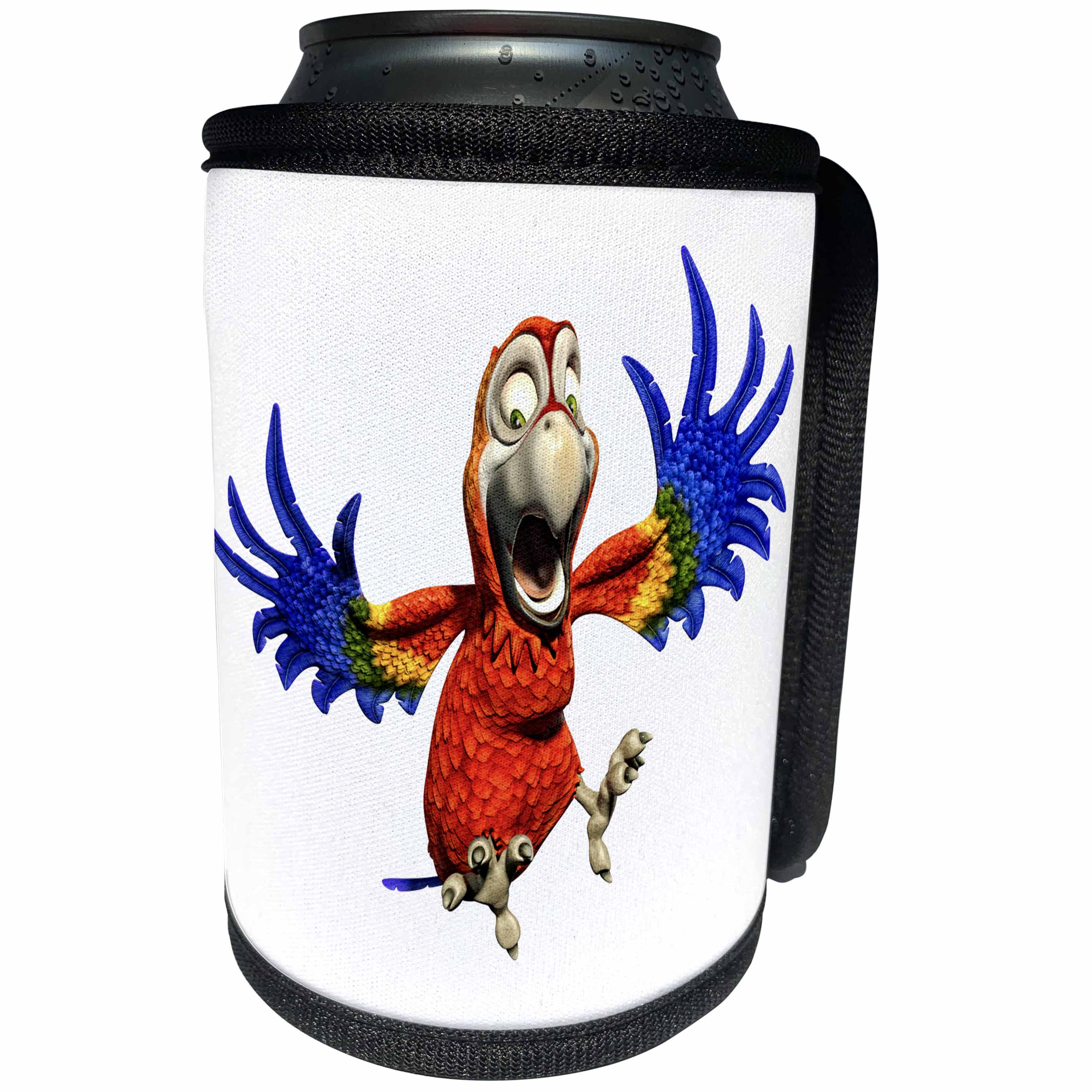 3dRose Boehm Graphics Cartoon - Scarlet Macaw Cartoon Parrot Crazy - Can Cooler Bottle Wrap (cc_282373)