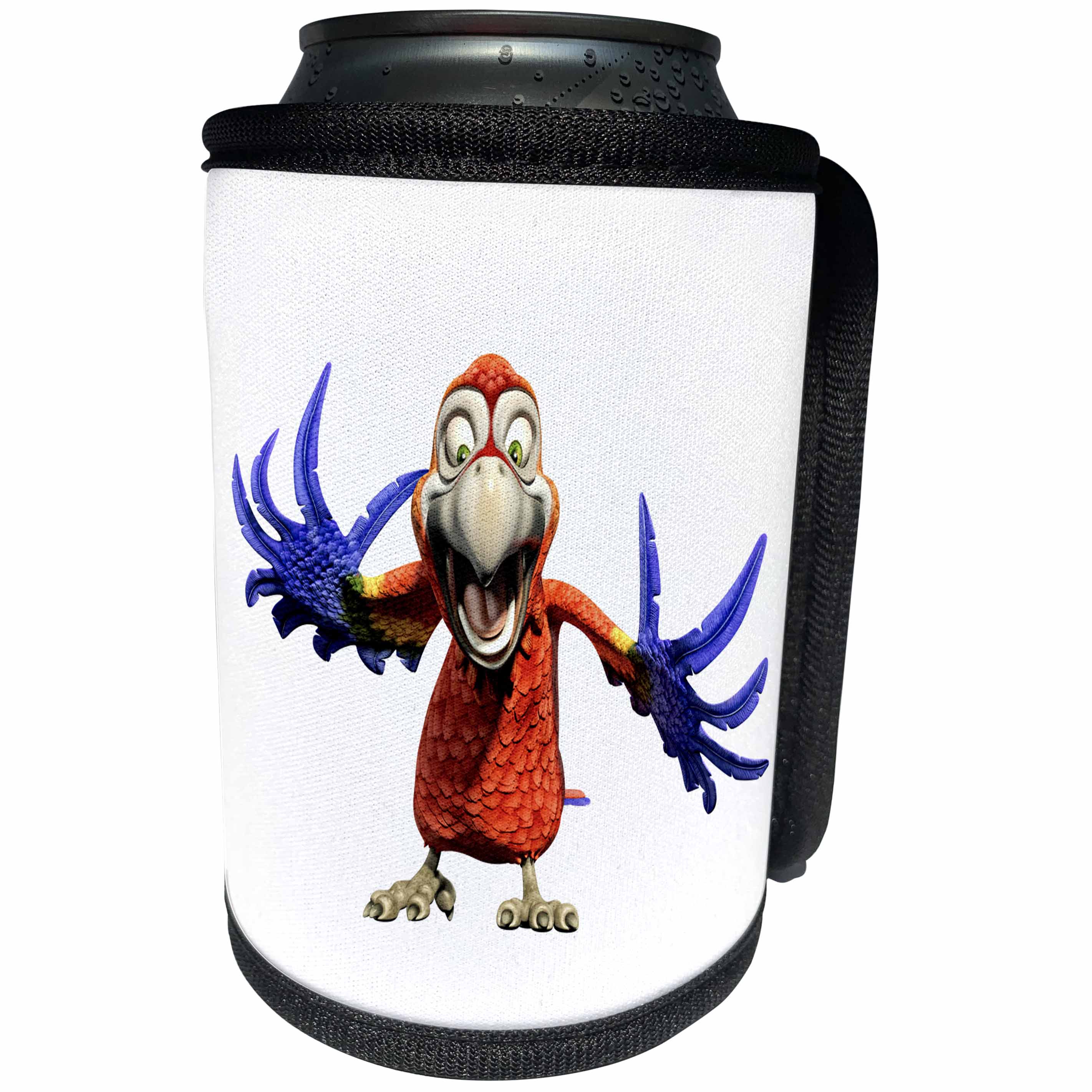 3dRose Boehm Graphics Cartoon - Scarlet Macaw Cartoon Parrot Really - Can Cooler Bottle Wrap (cc_282375)