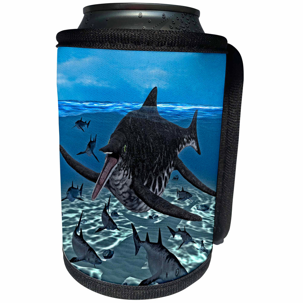 3dRose Boehm Graphics Dinosaur - Shonisaurus Dinosaur Attacking Sharks - Can Cooler Bottle Wrap (cc_282393)