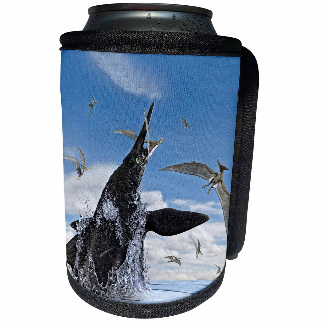 3dRose Boehm Graphics Dinosaur - Shonisaurus Dinosaur Attacks a Pteranodon - Can Cooler Bottle Wrap (cc_282394)
