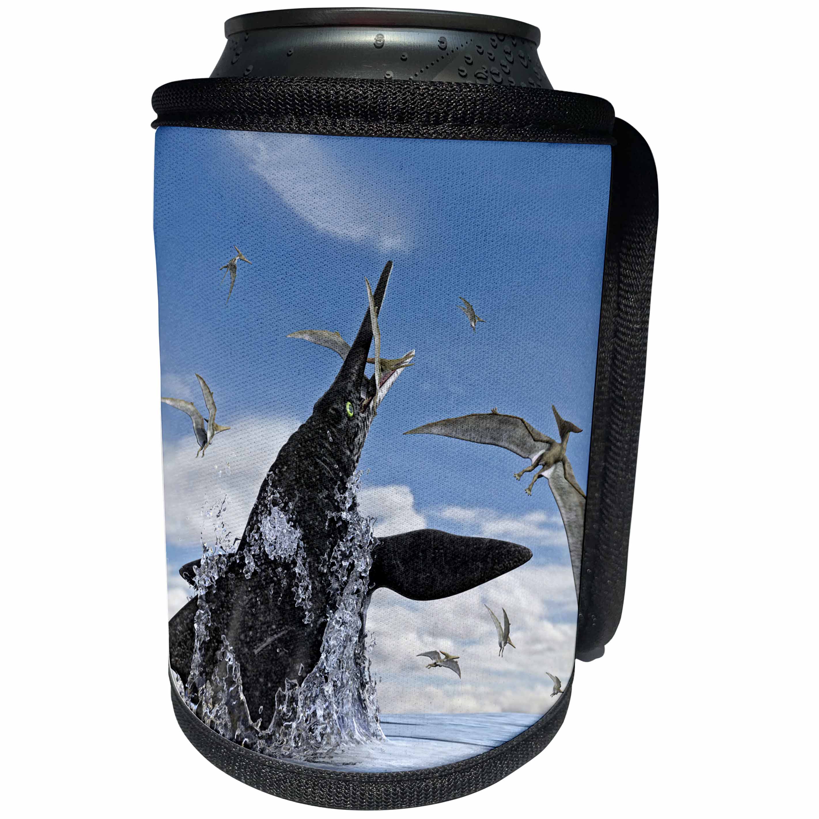 3dRose Boehm Graphics Dinosaur - Shonisaurus Dinosaur Attacks a Pteranodon - Can Cooler Bottle Wrap (cc_282394)