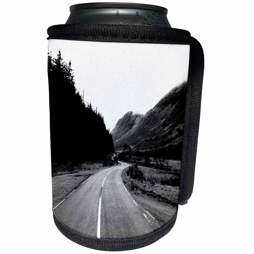 3dRose Made in the highlands photograph, Road trip - Road through the glen at Glen Nevis, Highlands of Scotland - Can Cooler Bottle Wrap (cc_282419)