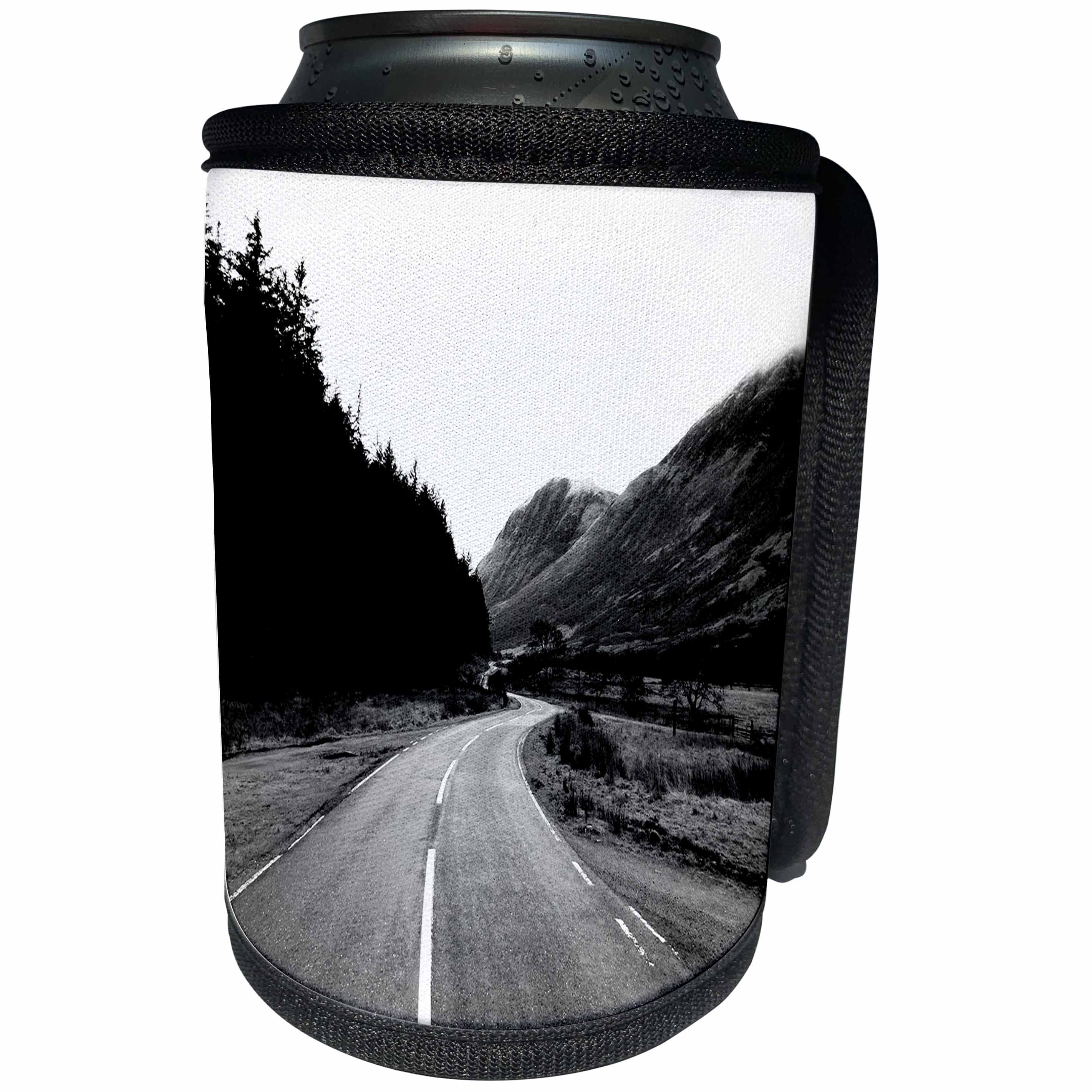 3dRose Made in the highlands photograph, Road trip - Road through the glen at Glen Nevis, Highlands of Scotland - Can Cooler Bottle Wrap (cc_282419)