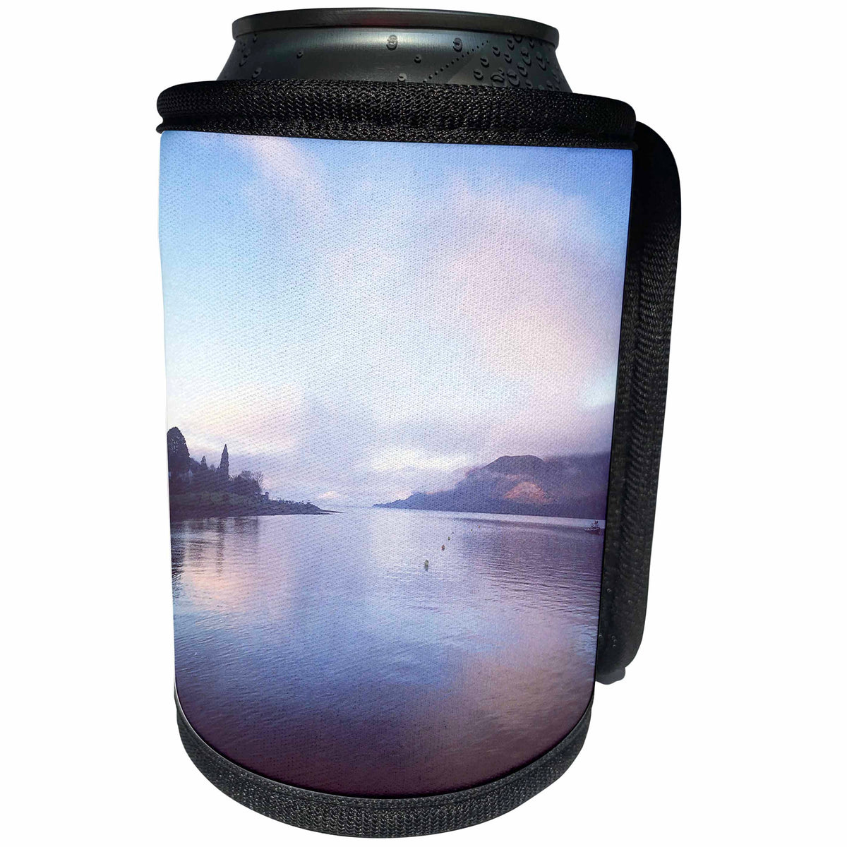3dRose Made in the Highlands Photography, Loch serenity - Seascape at Loch Lhinne on a calm and serene day in Scottish Highlands - Can Cooler Bottle Wrap (cc_282424)
