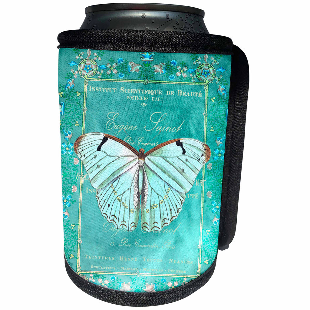 3dRose Andrea Haase Animals Illustration - Blue Butterfly Mixed Media Art Illustration - Can Cooler Bottle Wrap (cc_282441)