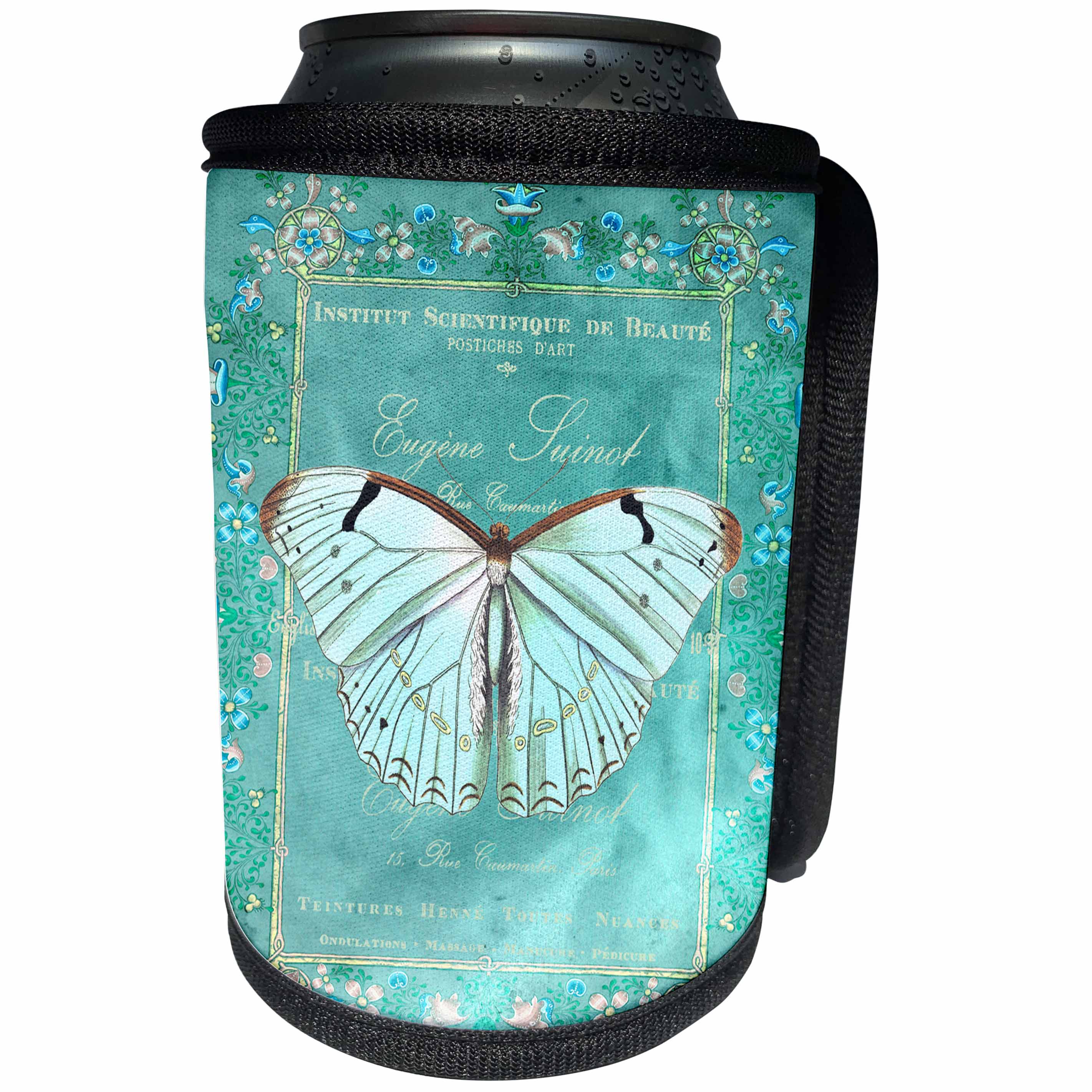 3dRose Andrea Haase Animals Illustration - Blue Butterfly Mixed Media Art Illustration - Can Cooler Bottle Wrap (cc_282441)