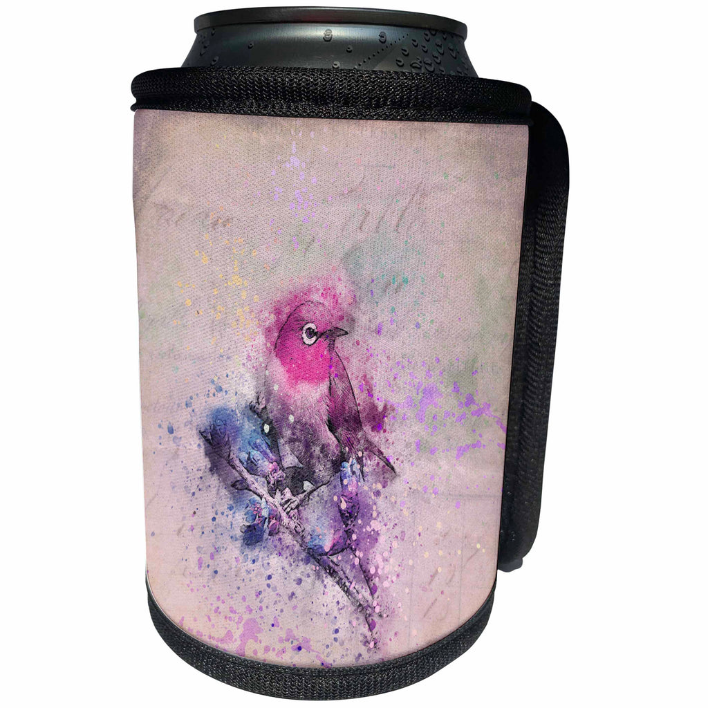 3dRose Andrea Haase Animals Illustration - Nostalgic Watercolor Bird Illustration In Pastel Colors - Can Cooler Bottle Wrap (cc_282443)