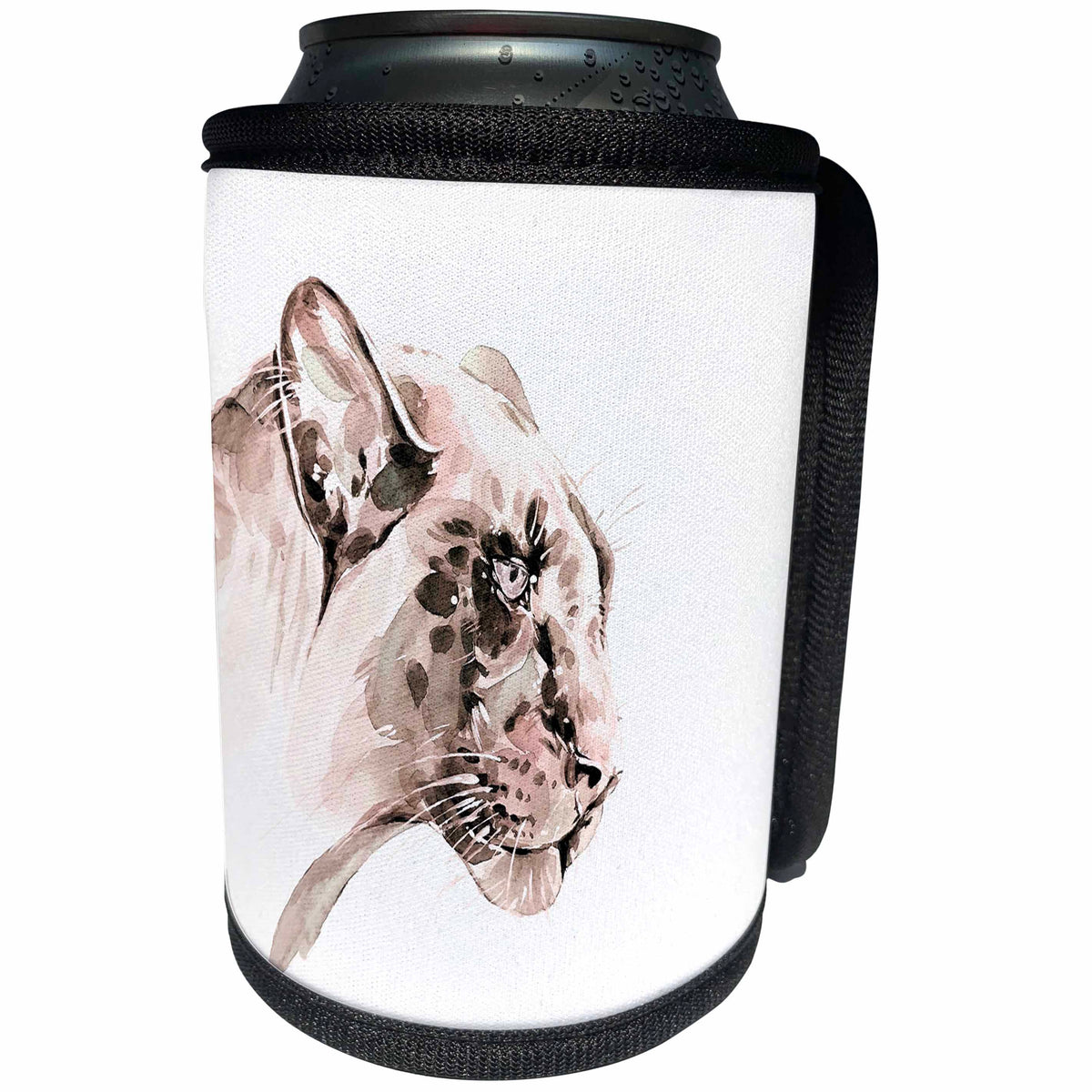 3dRose Andrea Haase Animals Illustration - Cougar Watercolor Art In Shades Of Beige And Grey - Can Cooler Bottle Wrap (cc_282448)
