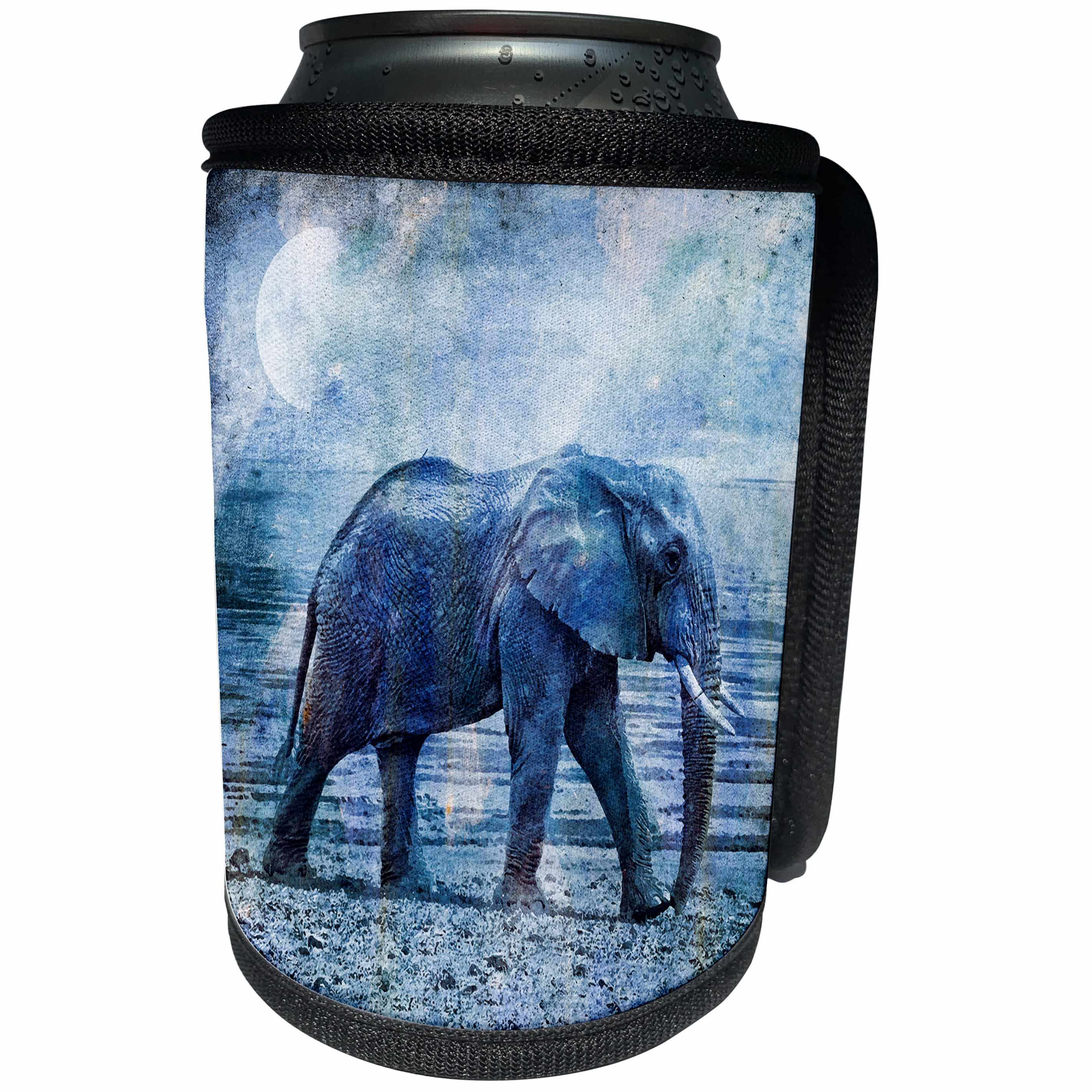 3dRose Andrea Haase Animals Illustration - Blue Elephant Mixed Media Art - Can Cooler Bottle Wrap (cc_282451)