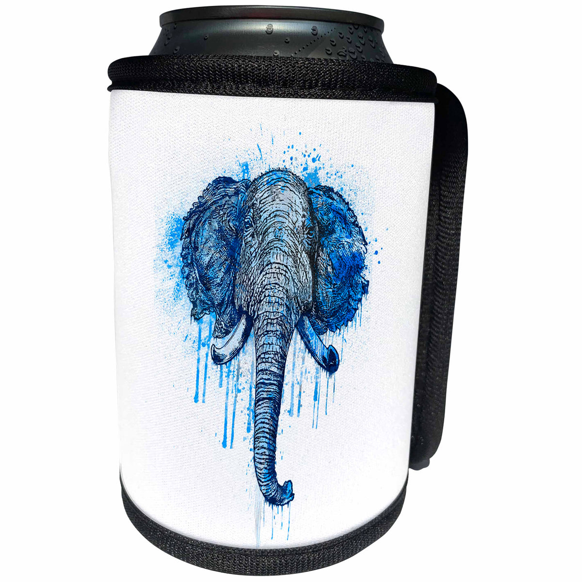 3dRose Andrea Haase Animals Illustration - Blue Elephant Head Watercolor Art - Can Cooler Bottle Wrap (cc_282452)