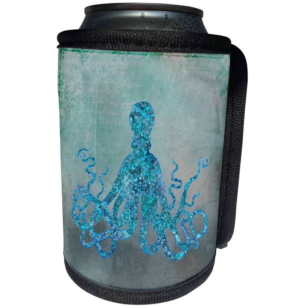 3dRose Andrea Haase Animals Illustration - Turquoise Glamorous Octopus Mixed Media Art - Can Cooler Bottle Wrap (cc_282454)