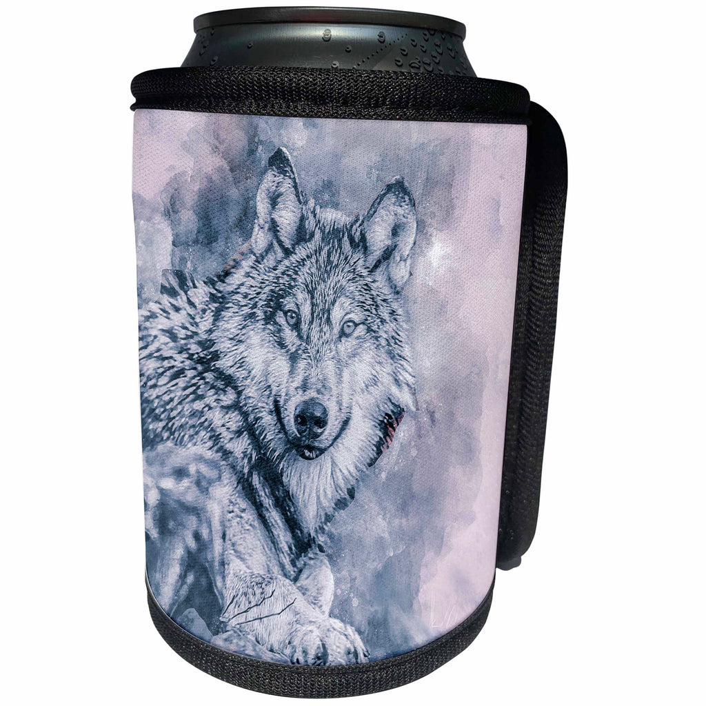 3dRose Andrea Haase Animals Illustration - Wolf Head Watercolor Painting - Can Cooler Bottle Wrap (cc_282457)