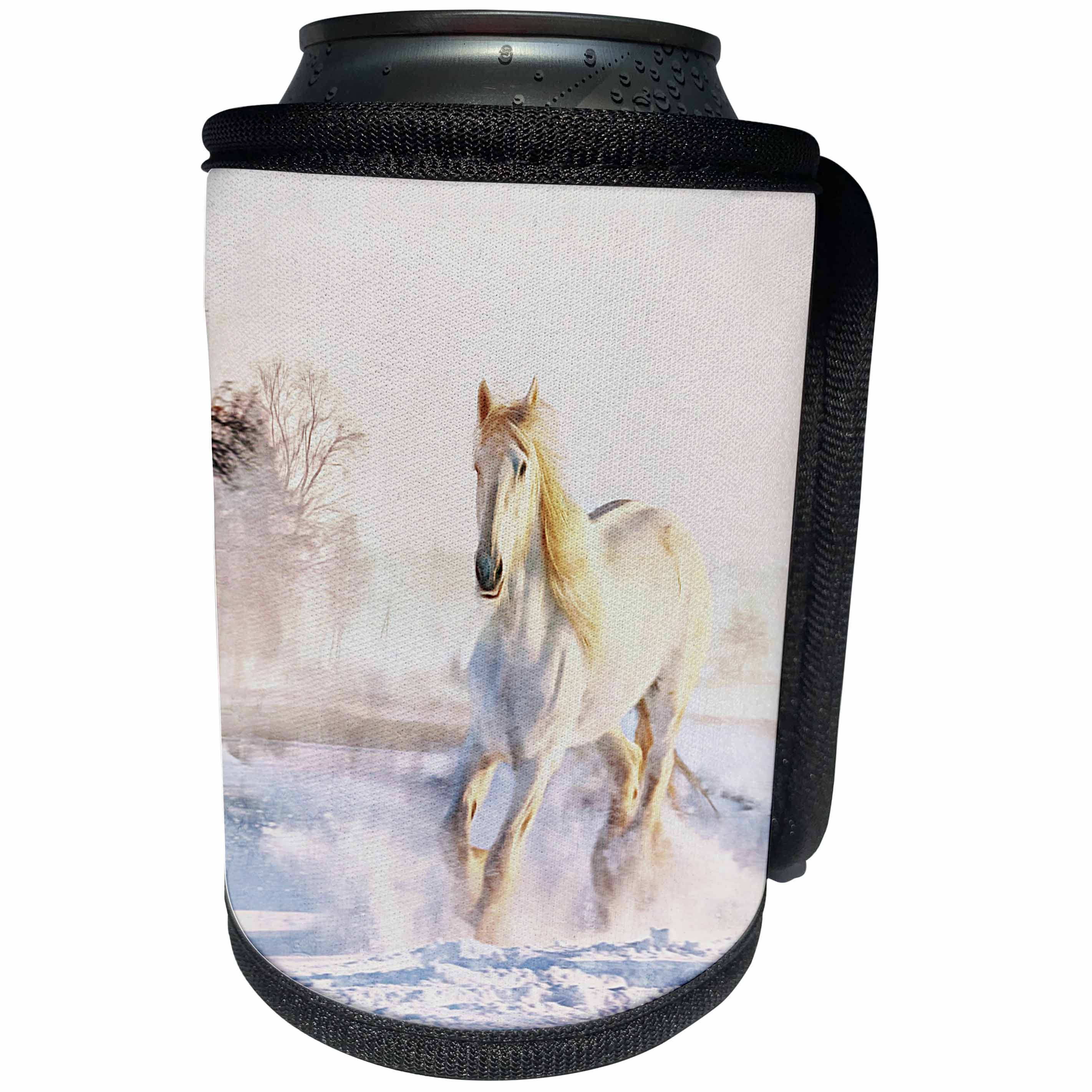 3dRose Andrea Haase Animals Illustration - White Horse In Winter Landscape Illustration - Can Cooler Bottle Wrap (cc_282461)