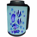 3dRose Andrea Haase Animals Illustration - Shoal Of Blue and Turquoise Frisch And Starfish - Can Cooler Bottle Wrap (cc_282479)