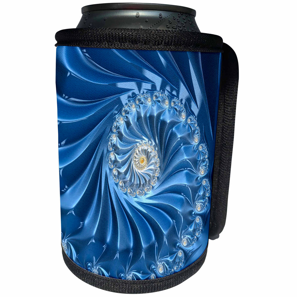 3dRose Andrea Haase Art Illustration - Blue Flourish Fractal Abstract Art - Can Cooler Bottle Wrap (cc_282497)