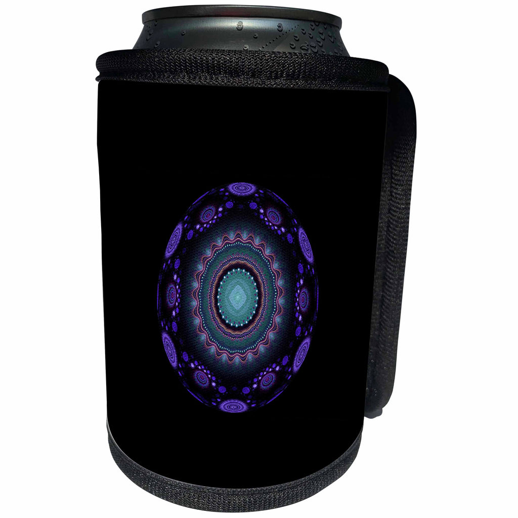 3dRose Andrea Haase Art Illustration - Turquoise Purple On Black Object Abstract Fractal Light Art - Can Cooler Bottle Wrap (cc_282502)