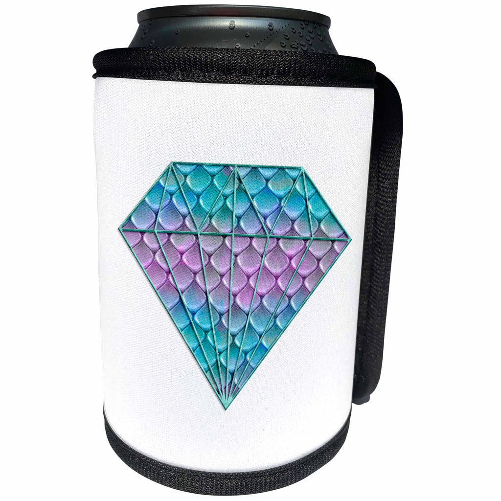 3dRose Andrea Haase Art Illustration - Turquoise Pink Diamond With Mermaid Pattern - Can Cooler Bottle Wrap (cc_282518)
