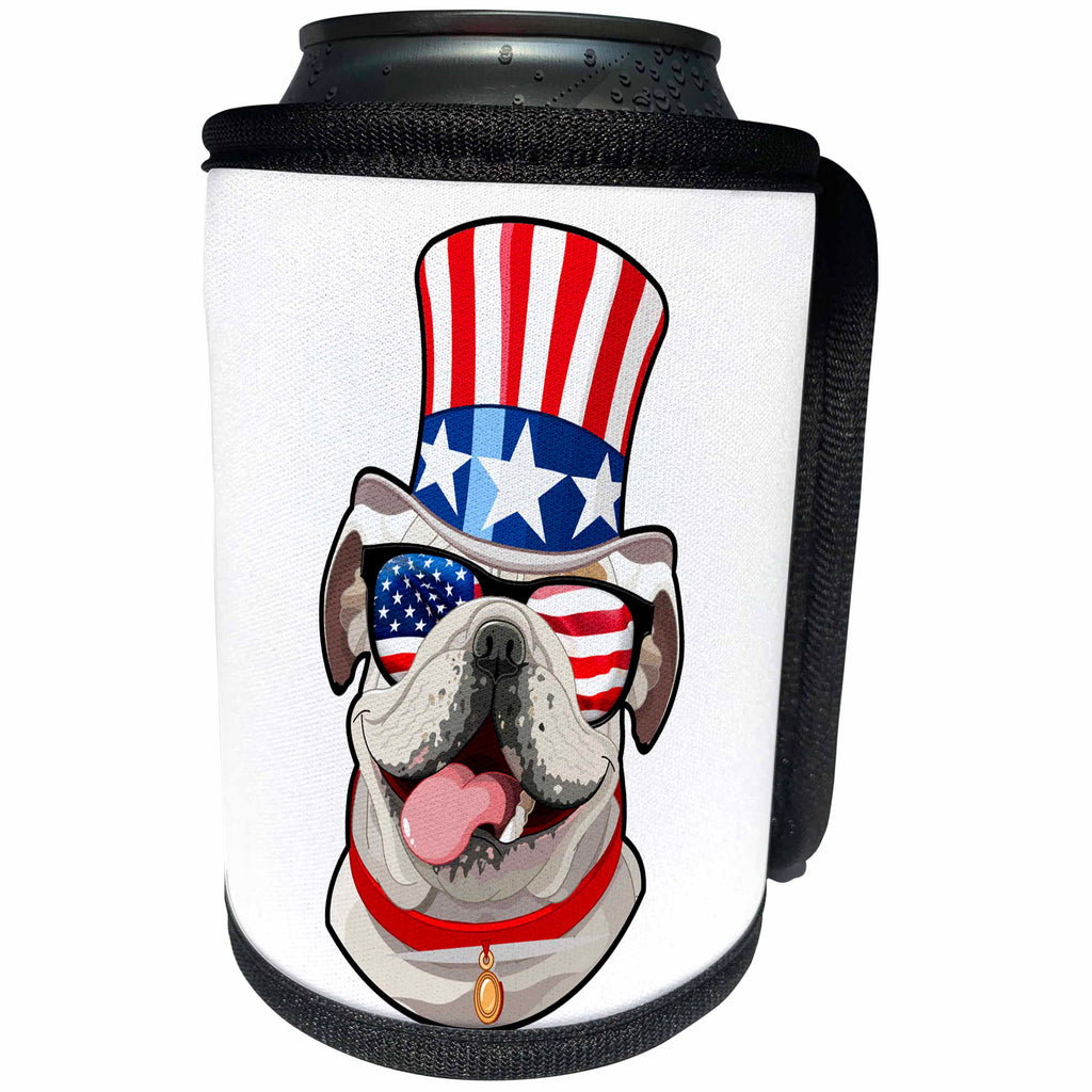 3dRose Patriotic American Dogs - English Bulldog Dog With American Flag Sunglasses and Top hat - Can Cooler Bottle Wrap (cc_282713)
