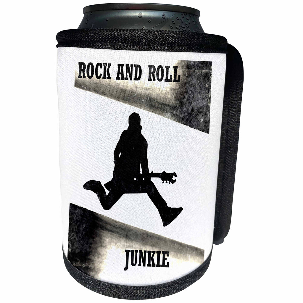 3dRose Kultjers Hint of Music - Rock and roll junkie - Can Cooler Bottle Wrap (cc_282721)