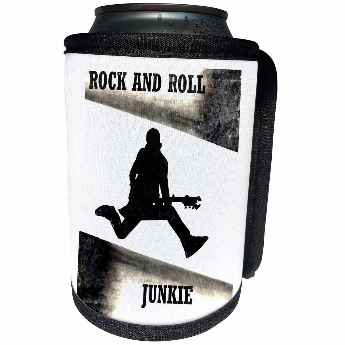 3dRose Kultjers Hint of Music - Rock and roll junkie - Can Cooler Bottle Wrap (cc_282721)